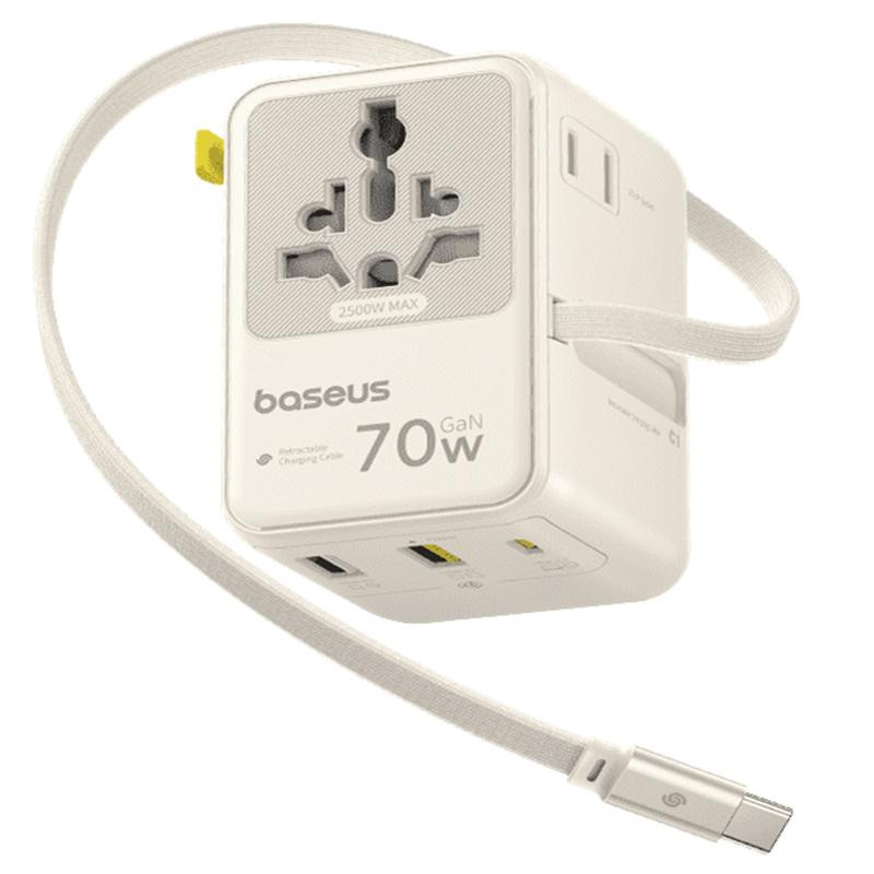 Сетевой универсальный переходник Baseus CG11 70W with retractable cable (2USB-A/3C/1Socket) (E0307E) Херсон - изображение 1