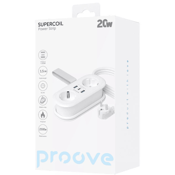 Фільтр живлення Proove Supercoil 20W (2xAC + Type-C + 2xSB) 1.5m White (PSPS25002102) Харків - зображення 6