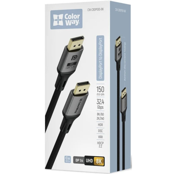 Кабель ColorWay DisplayPort-DisplayPort V1.4 (M/M) 1.5m Black (CW-CBDP093-BK) Харків - зображення 4