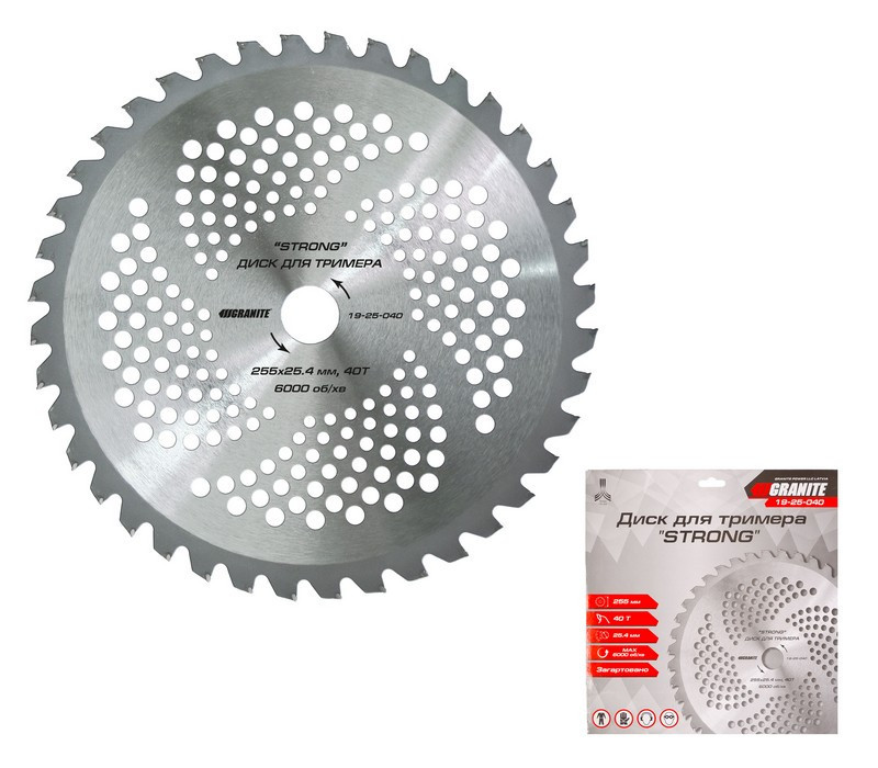 Диск для триммера GRANITE "STRONG" 255х25.4х40Т с победитовой напайкой закаленный 19-25-040 Харків - зображення 1