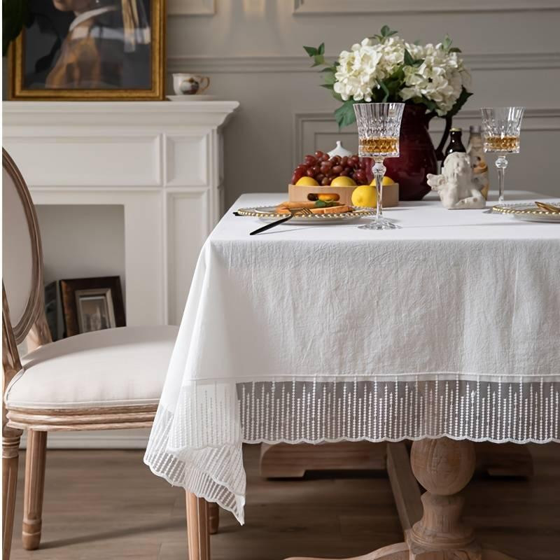 Скатерть с кружевной отделкой праздничная 140х200см белая Одеса - зображення 1