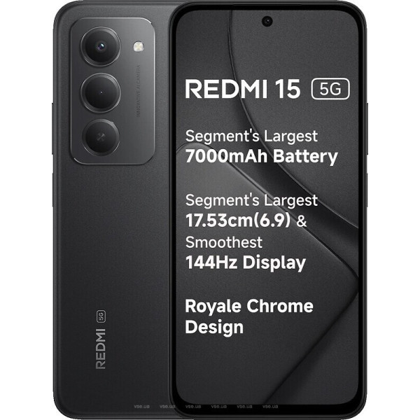 Смартфон Xiaomi Redmi 15 5G 8/256GB Midnight Black (with Adapter) EU Харьков - изображение 1
