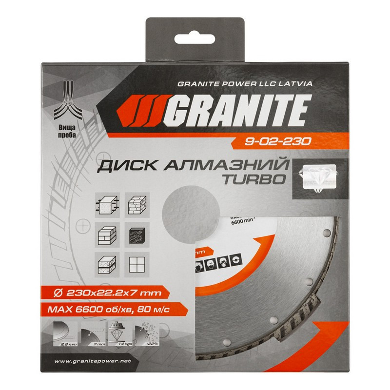 Диск алмазный GRANITE TURBO 230х2.8 мм 22-24% 6600 об/мин 9-02-230 Харьков - изображение 2
