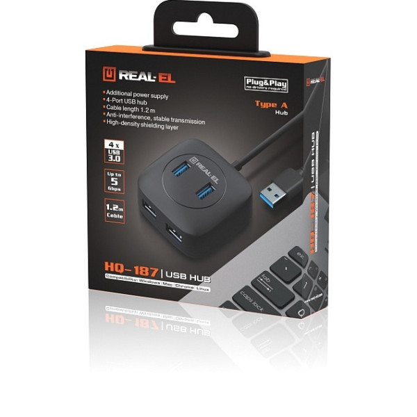 USB HUB REAL-EL HQ-187 4xUSB (EL123110010) Харків - зображення 2