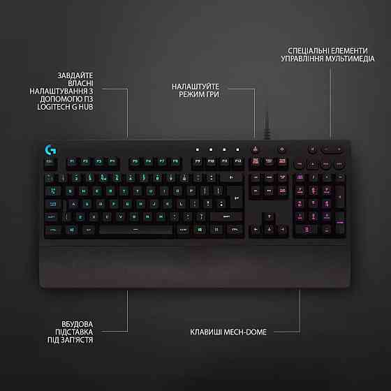 Клавиатура компьютерная проводная Logitech G213 Prodigy RGB Gaming Keyboard UKR L920-010740 черная Київ