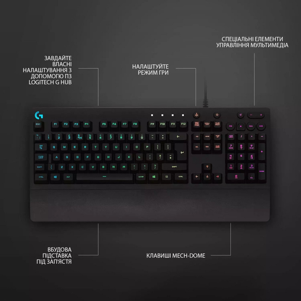 Клавиатура компьютерная проводная Logitech G213 Prodigy RGB Gaming Keyboard UKR L920-010740 черная Київ - зображення 5