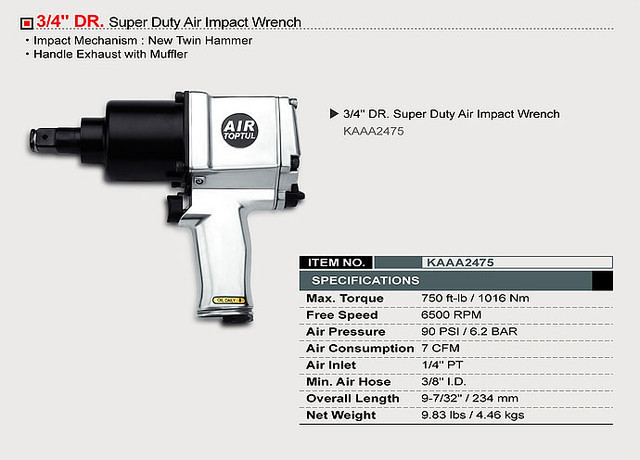 Гайковерт пневматический TOPTUL 3/4" 1016N/m 6500 об/мин KAAA2475 Харків - зображення 2