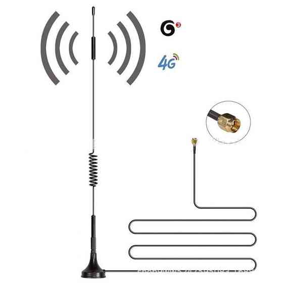Антенна 680-2700 МГц 8 дБ, до 30 Вт, 2G 3G 4G LTE, 32 см, RG 174 3 м, SMA-male (штырь), на магнитном Дніпро
