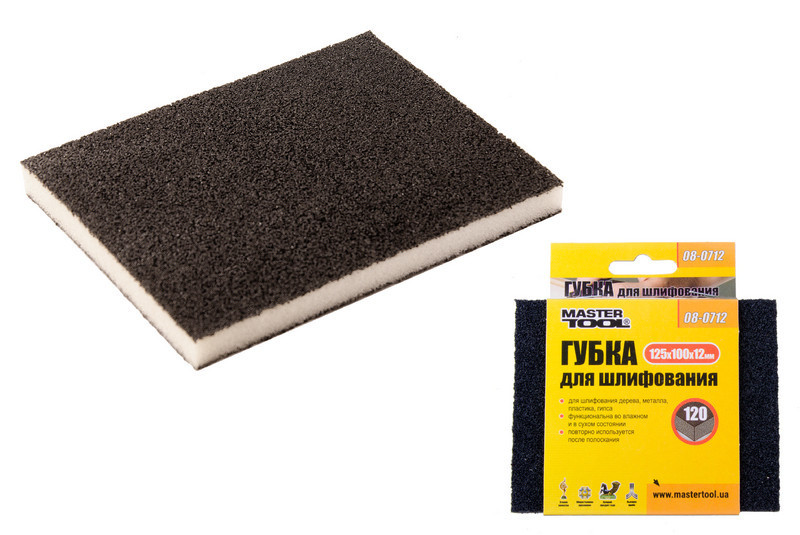 Губка для шлифования MASTERTOOL СОФТ Р120 125х100х12 мм 08-0712 Харьков - изображение 1