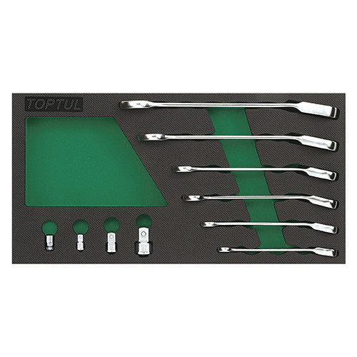 Набор ключей трещоточных комбинированных 8-19мм + переходники 10ед. (в ложементе, тип А) TOPTUL GVA1 Харків - зображення 1