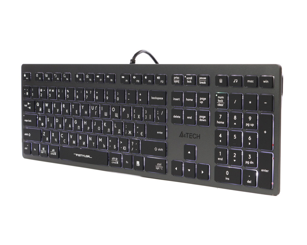 Клавиатура компьютерная проводная A4Tech FX60HUSB(Grey)Whitebacklit серая Київ - зображення 2