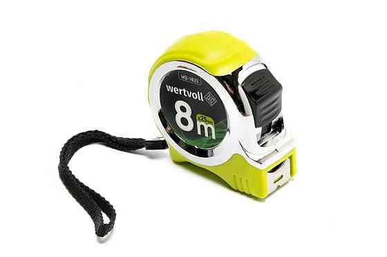 Рулетка WERTVOLL 8 м х 25 мм фиксатор полотна кнопка STOP покрытие TPR нейлоновое покрытие противоск Харків