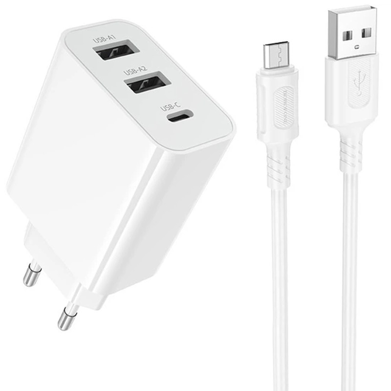 СЗУ Borofone BA105A Stellar 15W (2USB-A/1C) + кабель USB to MicroUSB Херсон - зображення 1