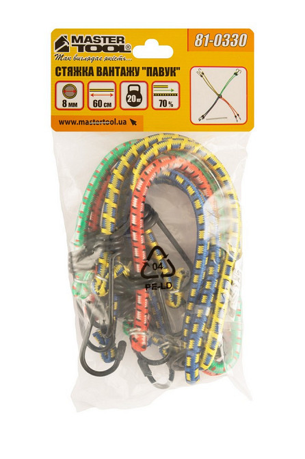Стяжка груза MASTERTOOL "Паук" резиновая Ø 8 мм 60 см 8 крюков 81-0330 Харьков - изображение 5