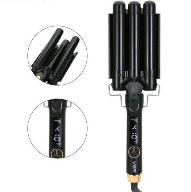 Плойка тройная VGR V591 125 Вт черная Київ - зображення 1