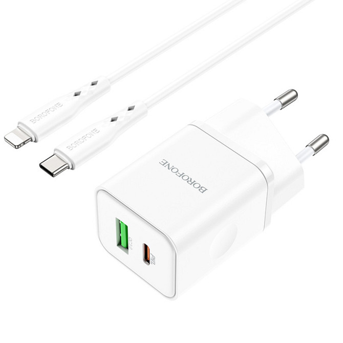 СЗУ Borofone BN7 PD20W+QC3.0 (1USB-A/1C) + кабель Type-C to Lightning Херсон - зображення 2