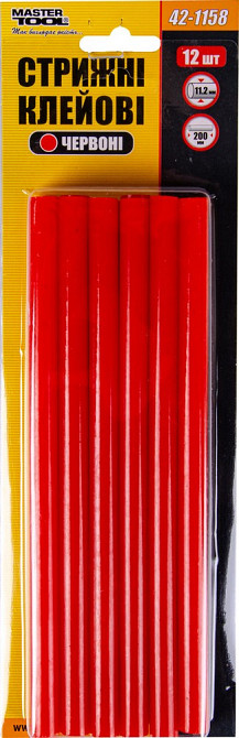 Стержни клеевые MASTERTOOL 11.2х200 мм 12 шт красные 42-1158 Харків - зображення 2