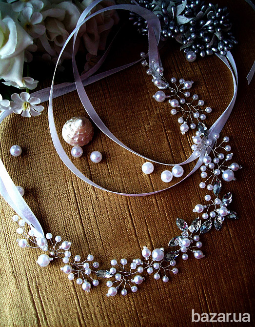 Жемчужная мечта ободок веточка колье жемчуг белый украшение для волослос на голову прическу Луцьк - зображення 2