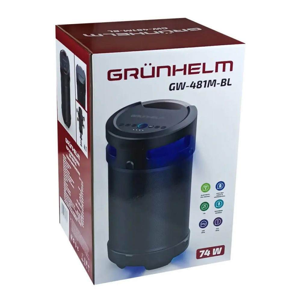 Портативная колонка Grunhelm GW-481M-BL 74 Вт черная Київ - зображення 8