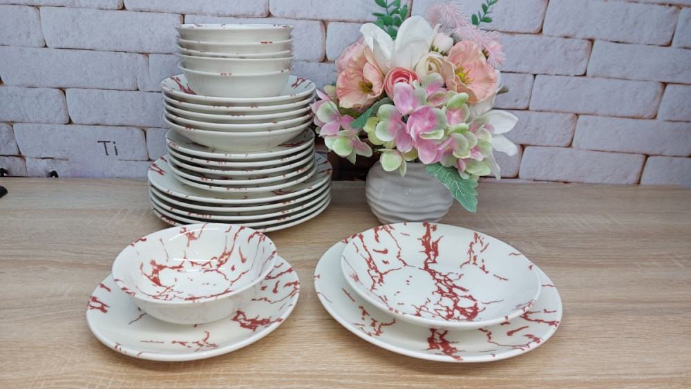 Сервіз столовий TULU Red KL24-marble-RED 24 предмети Киев - изображение 1