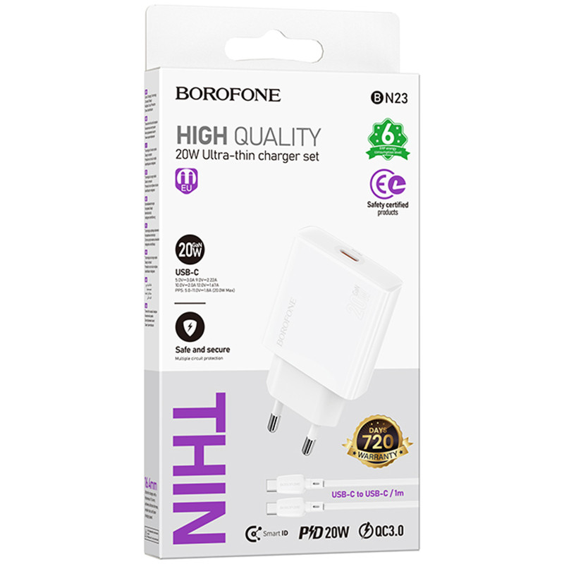 СЗУ Borofone BN23 Wish PD20W (1USB-C) + кабель Type-C to Type-C Херсон - изображение 2