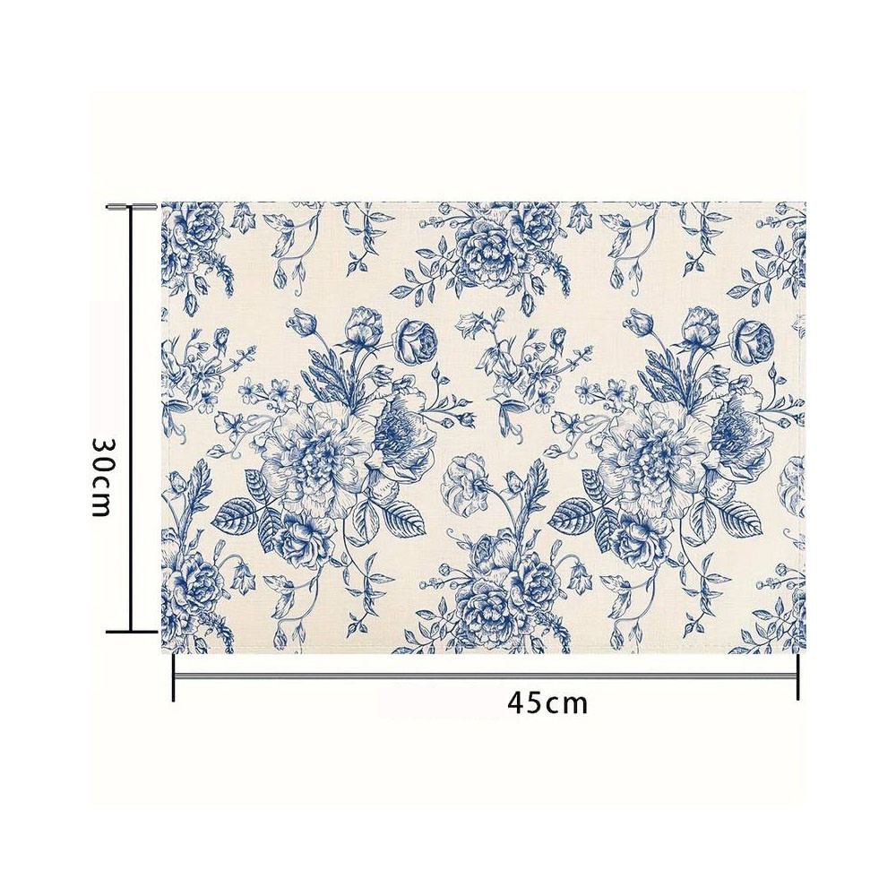 Салфетки сервировочные 30×45 см, набор 4 шт, бежевые с голубыми цветами Leeseph MV103 Одеса - зображення 3