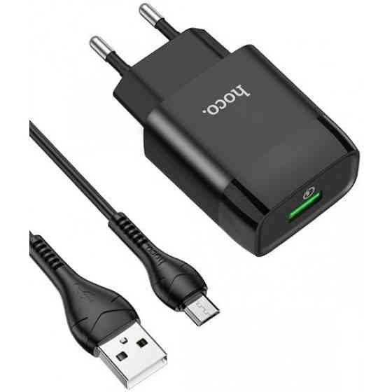 Мережевий зарядний пристрій Hoco C72Q Glorious QC3.0 (EU) with MicroUSB cable Black Харків