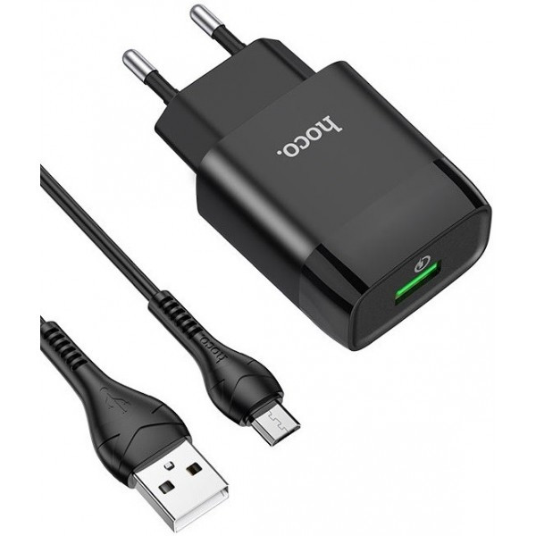 Мережевий зарядний пристрій Hoco C72Q Glorious QC3.0 (EU) with MicroUSB cable Black Харків - зображення 1