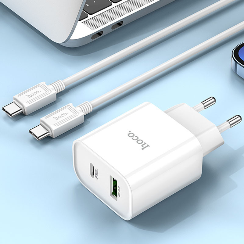 СЗУ Hoco C80A Plus Rapido PD20W+QC3.0 (1USB-A/1C) + кабель Type-C to Type-C Херсон - изображение 7
