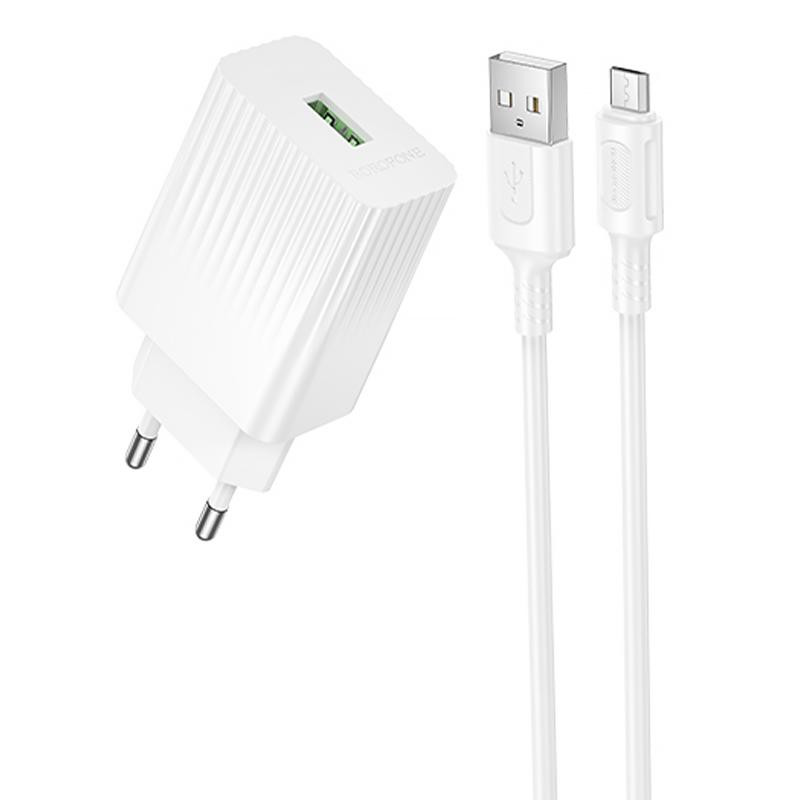 СЗУ Borofone BAS72A Source QC3.0 (1USB-A) + кабель USB to MicroUSB Херсон - зображення 1