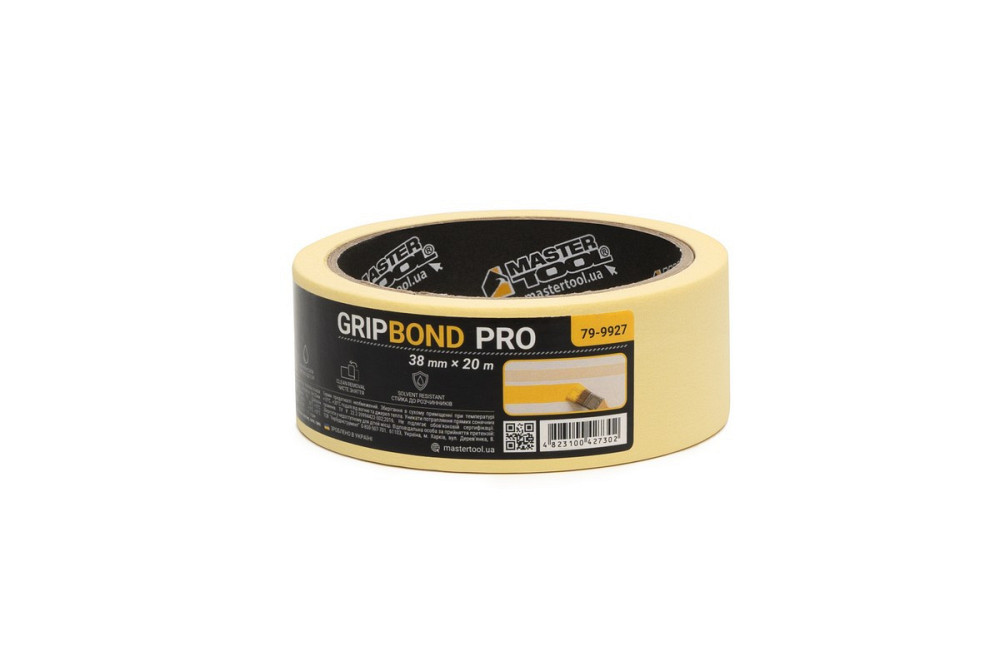 Лента малярная универсальная MASTERTOOL GripBond Pro 38 мм×20 м желтая 79-9927 Харків - зображення 2