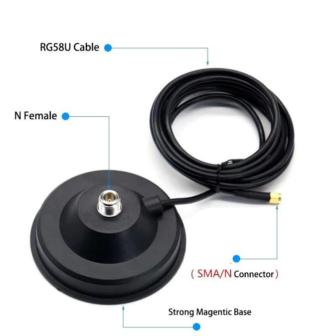 Антенна 470-510MHz 4,5dBi, до 80W с магнитной основой 12 см, RG58U 3 метра с SMA-male разъемом Дніпро - зображення 7