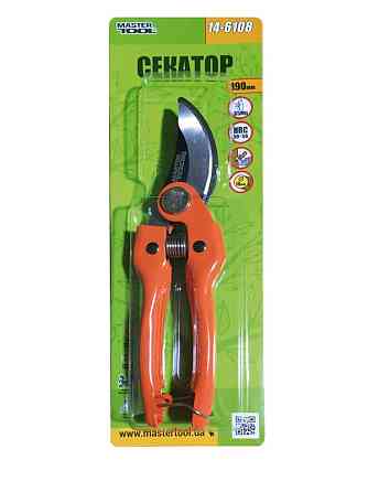 Секатор садовый MASTERTOOL 190 мм с металлическими ручками лезвие Mn65 14-6108 Харків