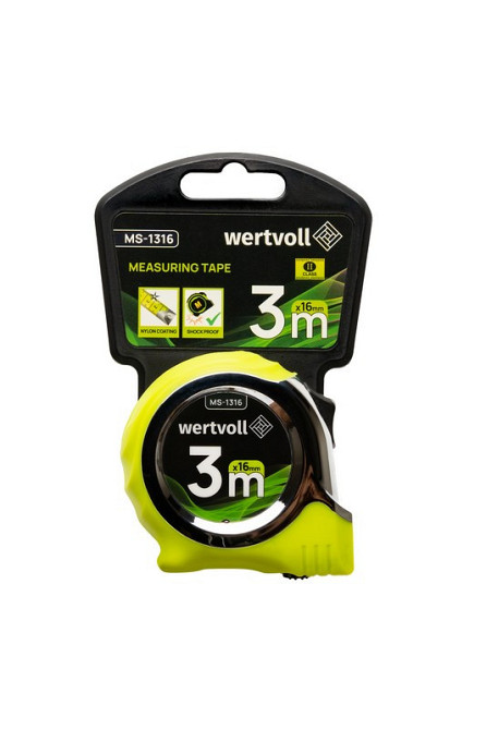 Рулетка WERTVOLL 3 м х 16 мм фиксатор полотна кнопка STOP покрытие TPR нейлоновое покрытие противоск Харків - зображення 7