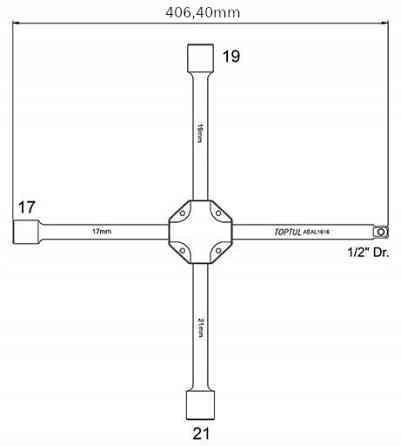 Ключ баллонный крестовой усиленный TOPTUL 17,19,21,1/2" AEAL1616 Харьков