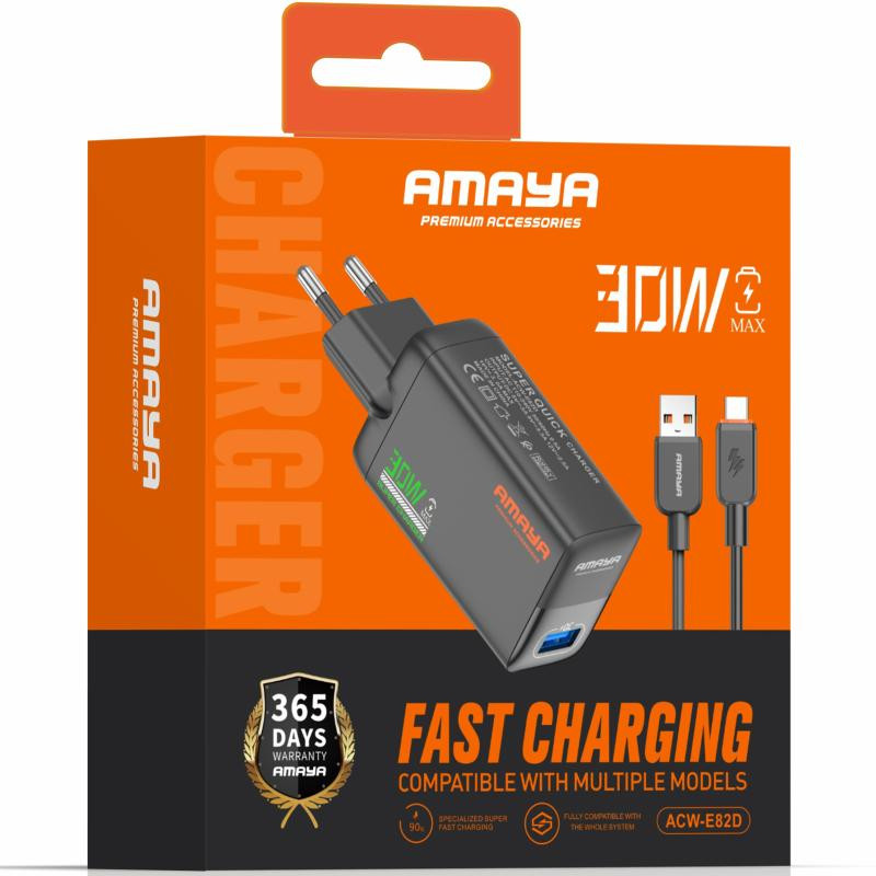 СЗУ Amaya E82D QC3.0 30W (1USB-A) + кабель USB to Type-C Херсон - зображення 2