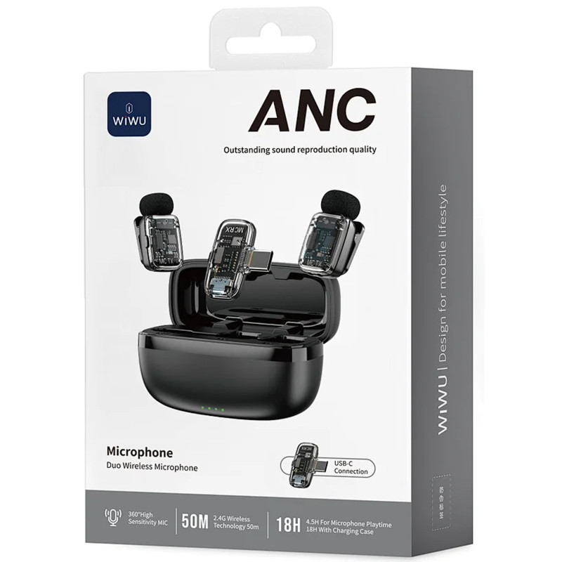 Петличный беспроводной микрофон WIWU WM008 Dual-mic ANC Type-C Херсон - изображение 2