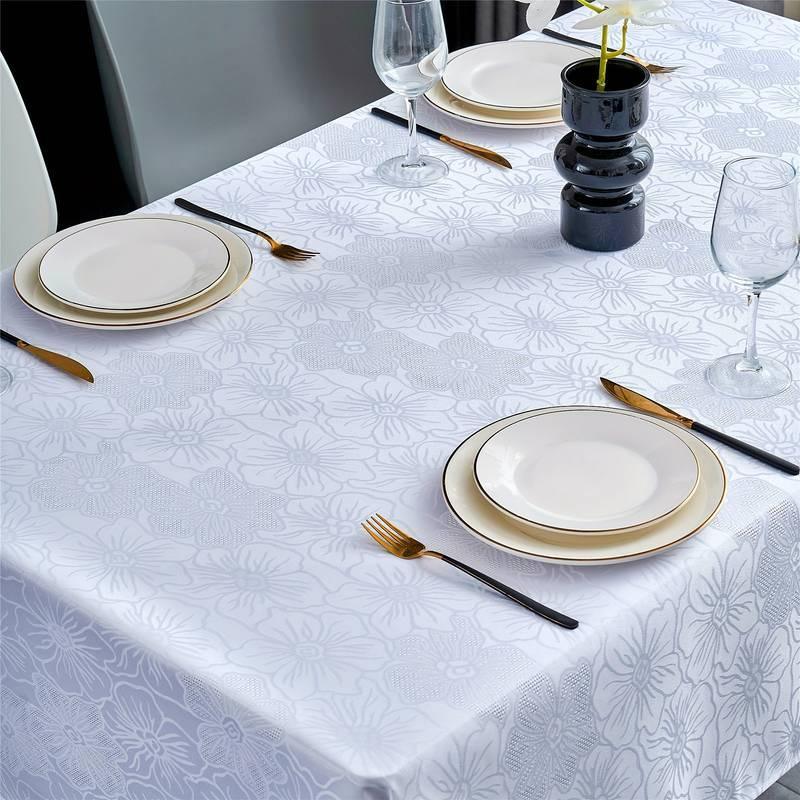 Жаккардовая скатерть Leeseph с цветочным рисунком 130х180см белая Одесса - изображение 2