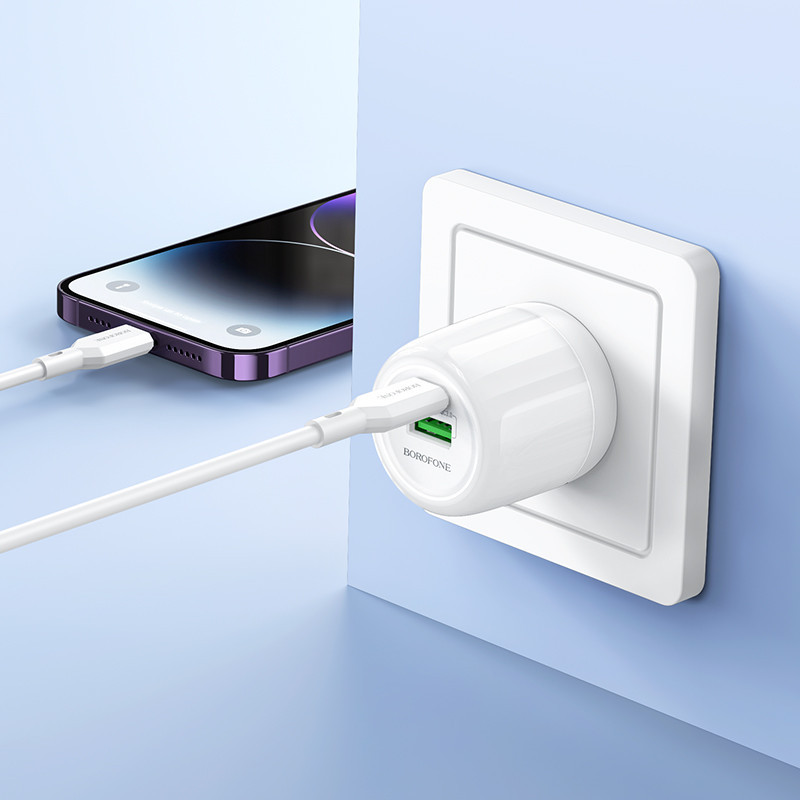 СЗУ Borofone BA93A Lustrous PD20W+QC3.0 (1USB-A/1C) + кабель Type-C to Lightning Херсон - изображение 4