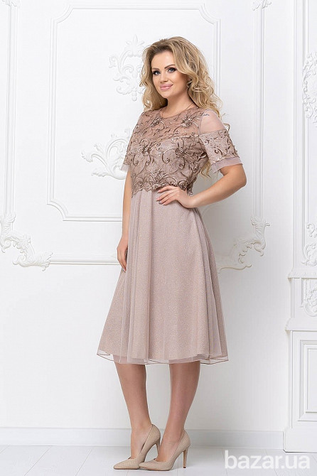 Короткое вечернее платье батал цвета капучино Киев - изображение 3