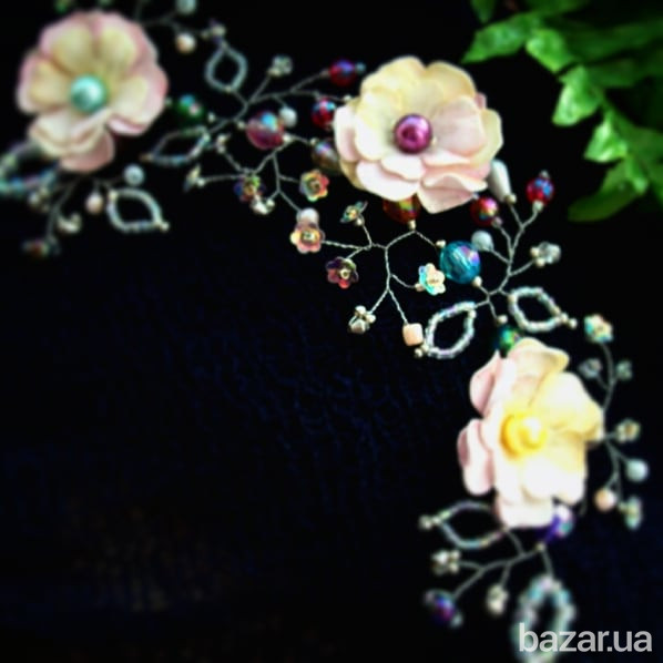 радужная сказка украшение в волосы заколка обруч для девочек розовый белый цветы Луцьк - зображення 2