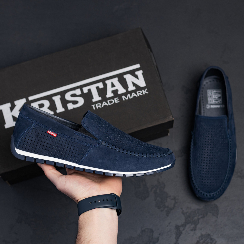 Мужские летние кожаные мокасины  LS перфорация Dark blue Киев - изображение 9