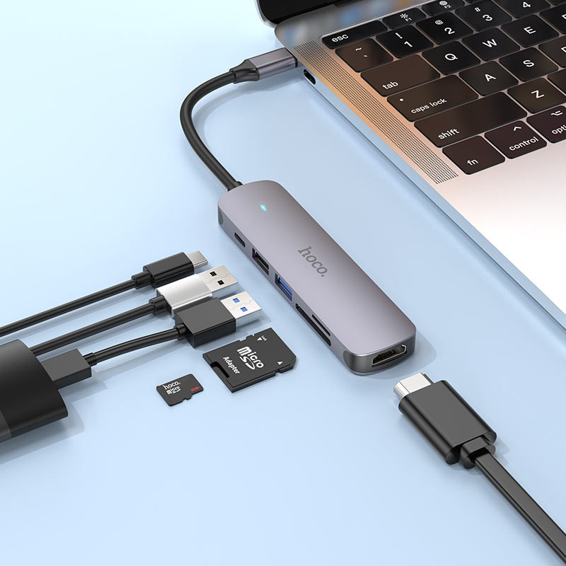 Переходник Hoco HB28 Multi-function 6in1 (Type-C to HDTV+USB3.0+USB2.0+SD+TF+PD) Херсон - изображение 5