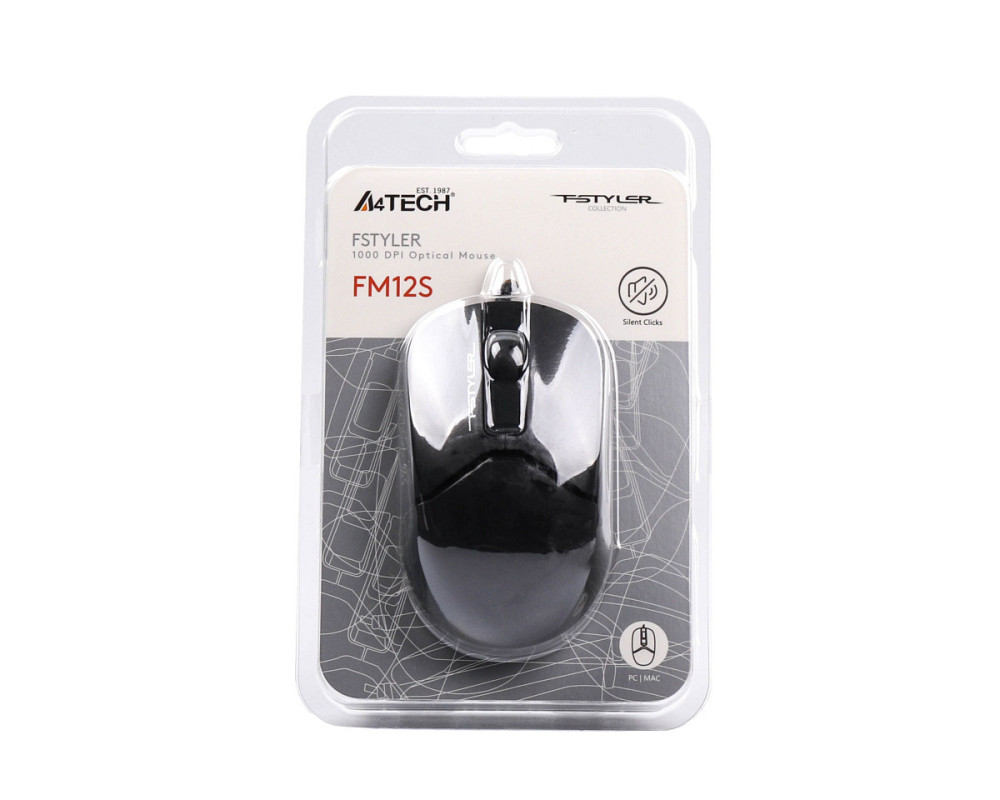 Мышь компьютерная проводная A4Tech FM12S USB Black черная черная с белым Київ - зображення 8