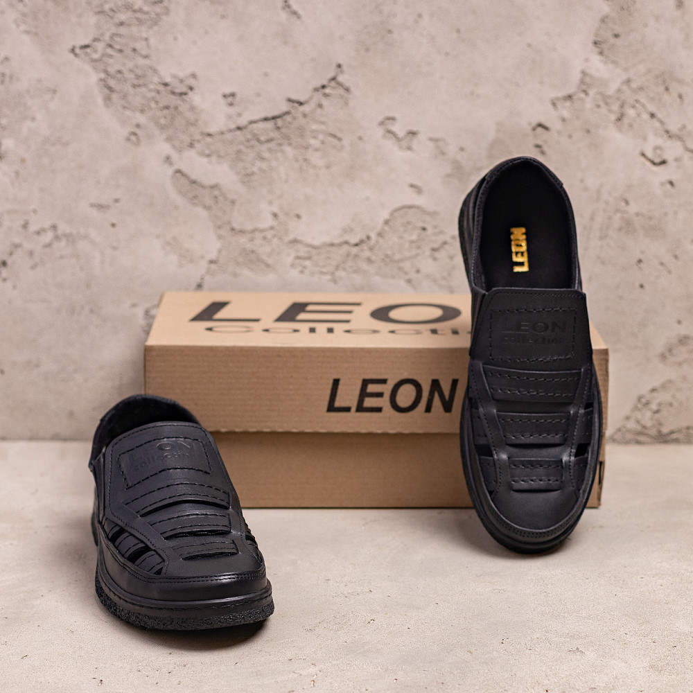Мужские кожаные летние туфли Leon  Black Киев - изображение 5