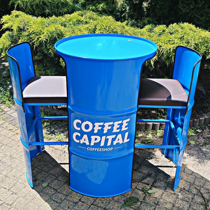 Промо-стол из металлической бочки + 2 барных стула | Брендированный барный стол Киев - изображение 1