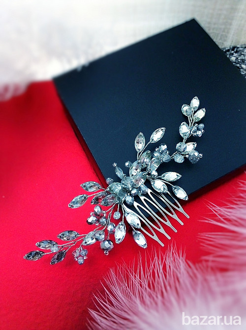 Морський дракон заколка гребінь кристальний прозорий срібний білий Луцьк - зображення 3