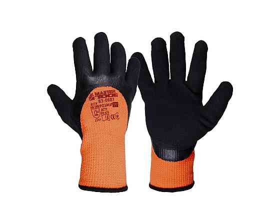 Перчатки акриловые утепленные MASTERTOOL со вспененным латексным покрытием ¾ 11" подвес оранжево-чер Харьков