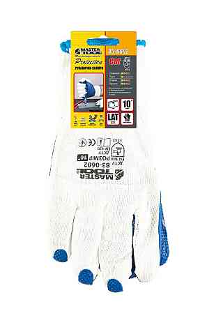 Перчатки хлопчатобумажные вязаные MASTERTOOL латексное покрытие ладони 10.5" подвес бело-синие 83-06 Харків