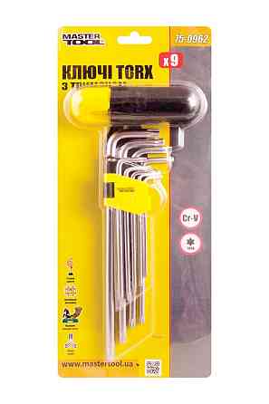 Ключи TORX с держателем MASTERTOOL CrV Т10/Т50 90/227 мм набор 9 шт 75-0962 Харків